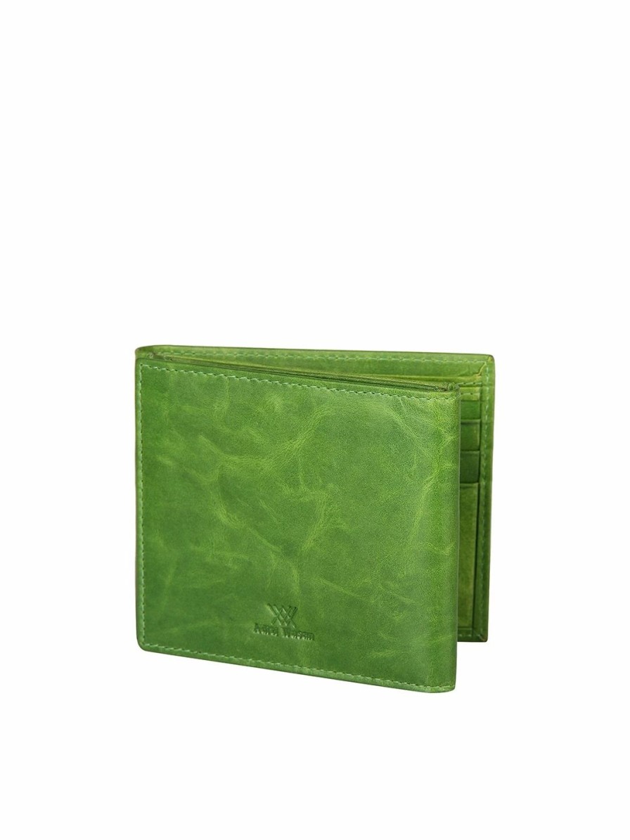 * Aditi Wasan Uni Green Leather Tri-Fold Wallet | Wallets