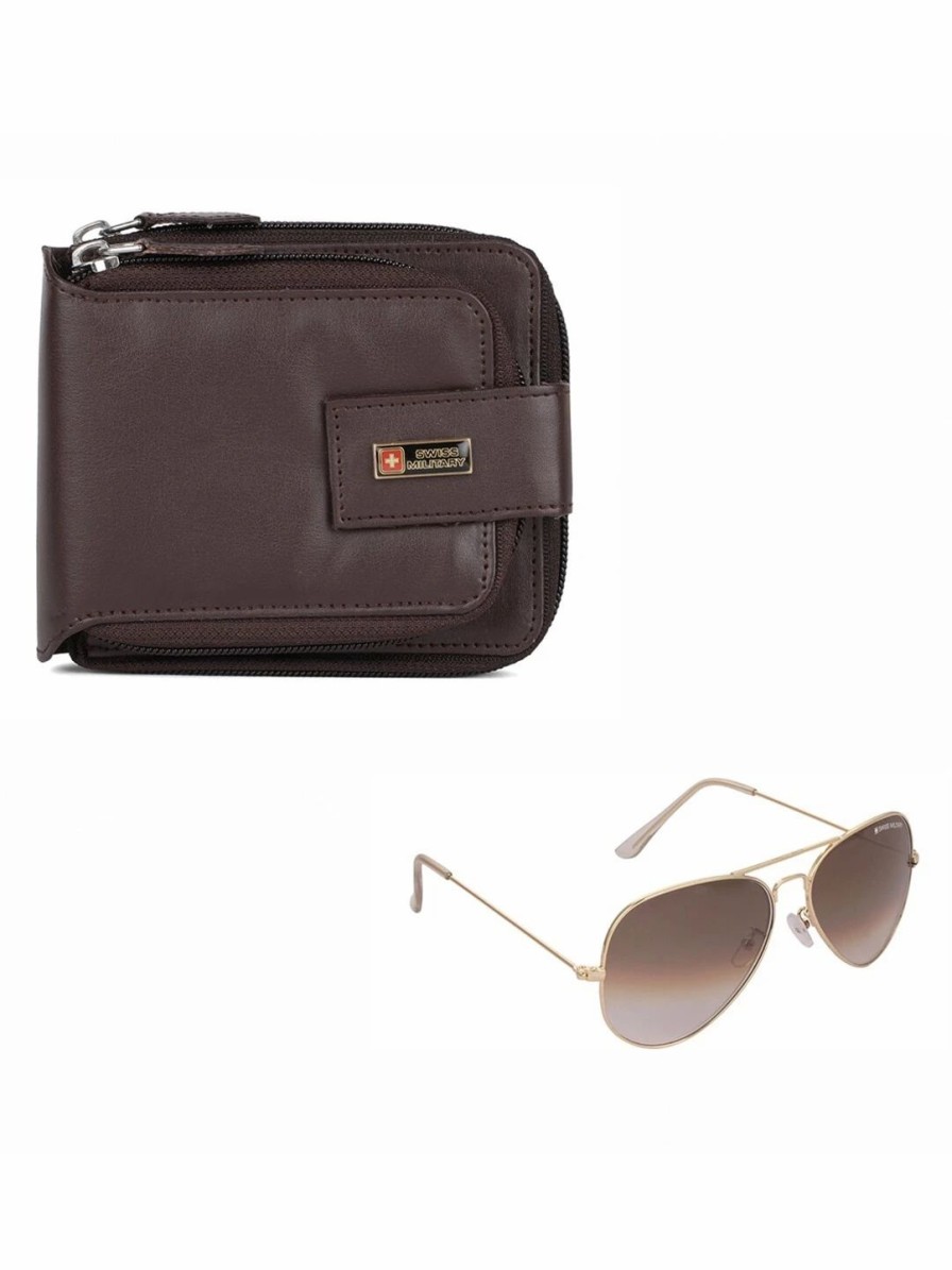 * Swiss Military Pack Of 2 Men'S Brown Wallet With Sunglasses Gift Set | Accessory Gift Set