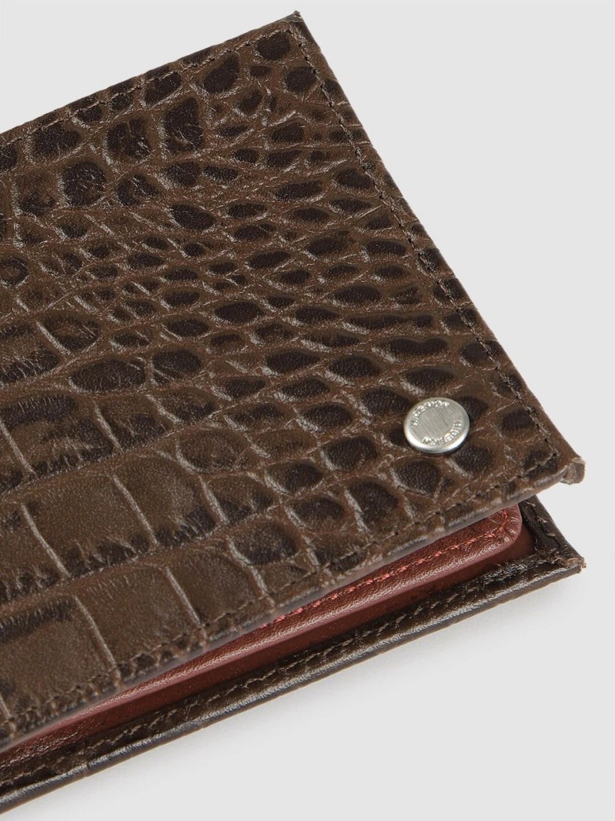 * Hidesign Men Brown Croc Textured Two Fold Leather Wallet | Wallets