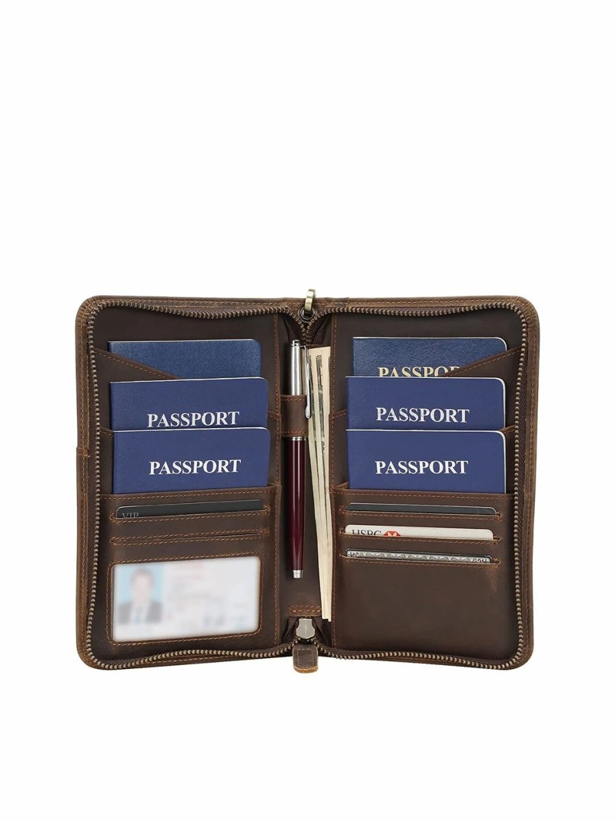 * Goatter Leather Zip Around Wallet With Passport Holder | Wallets