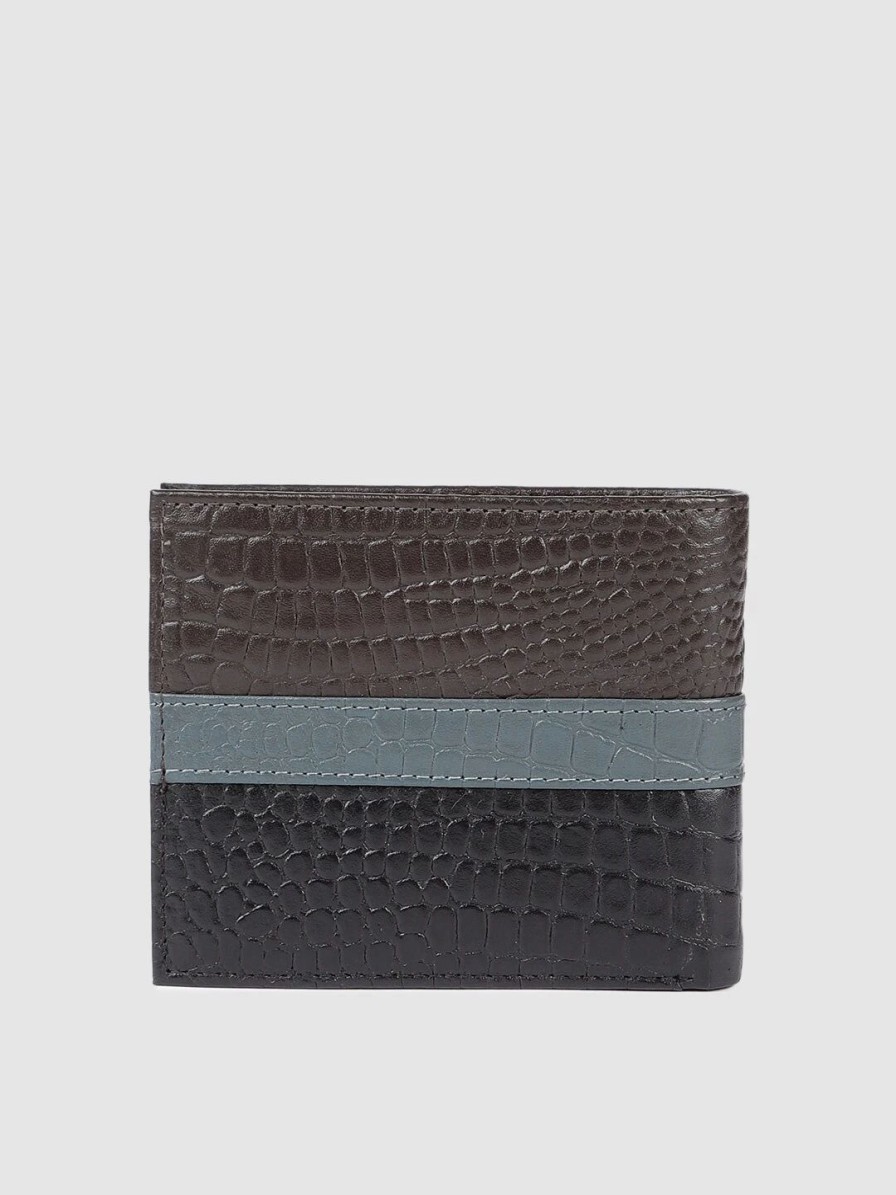 * Allen Solly Men Black & Brown Croc Textured Two Fold Leather Wallet | Wallets