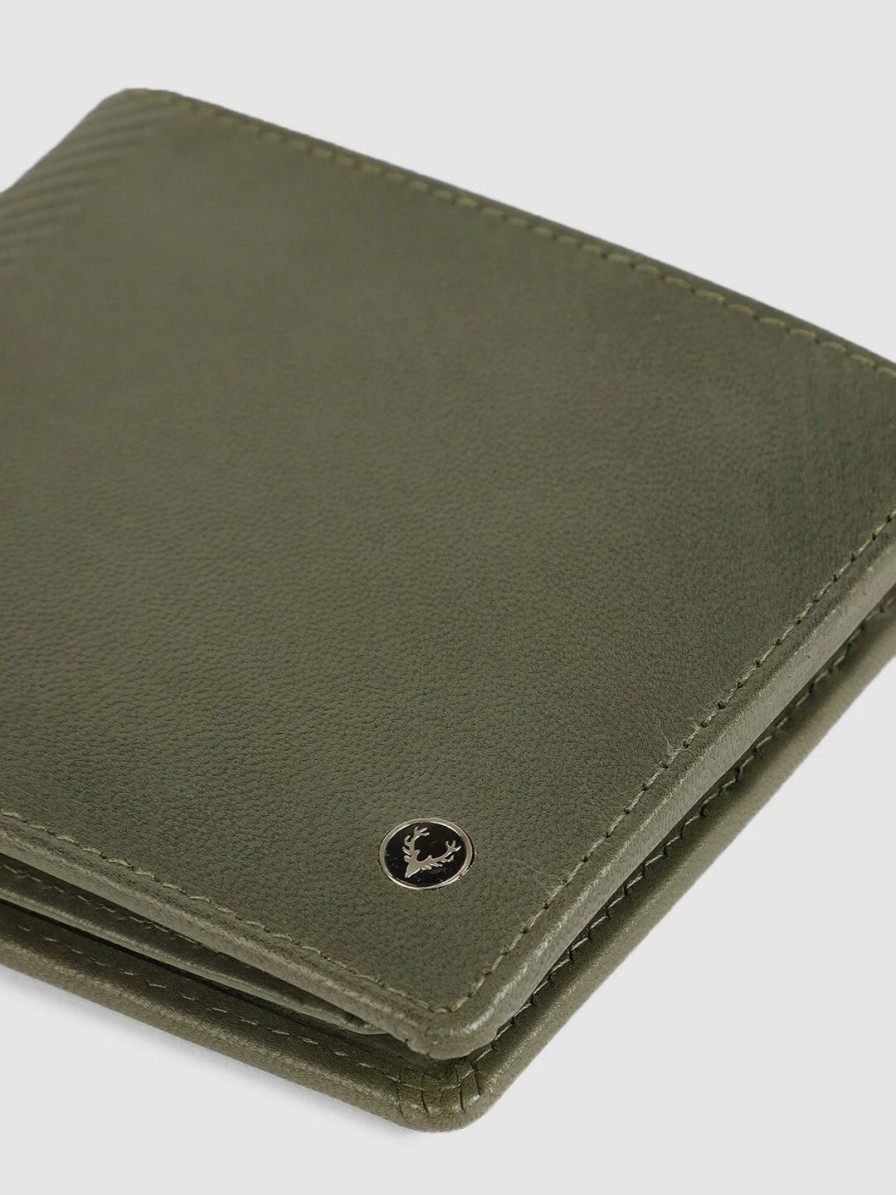 * Allen Solly Men Olive Green Solid Leather Two Fold Wallet | Wallets