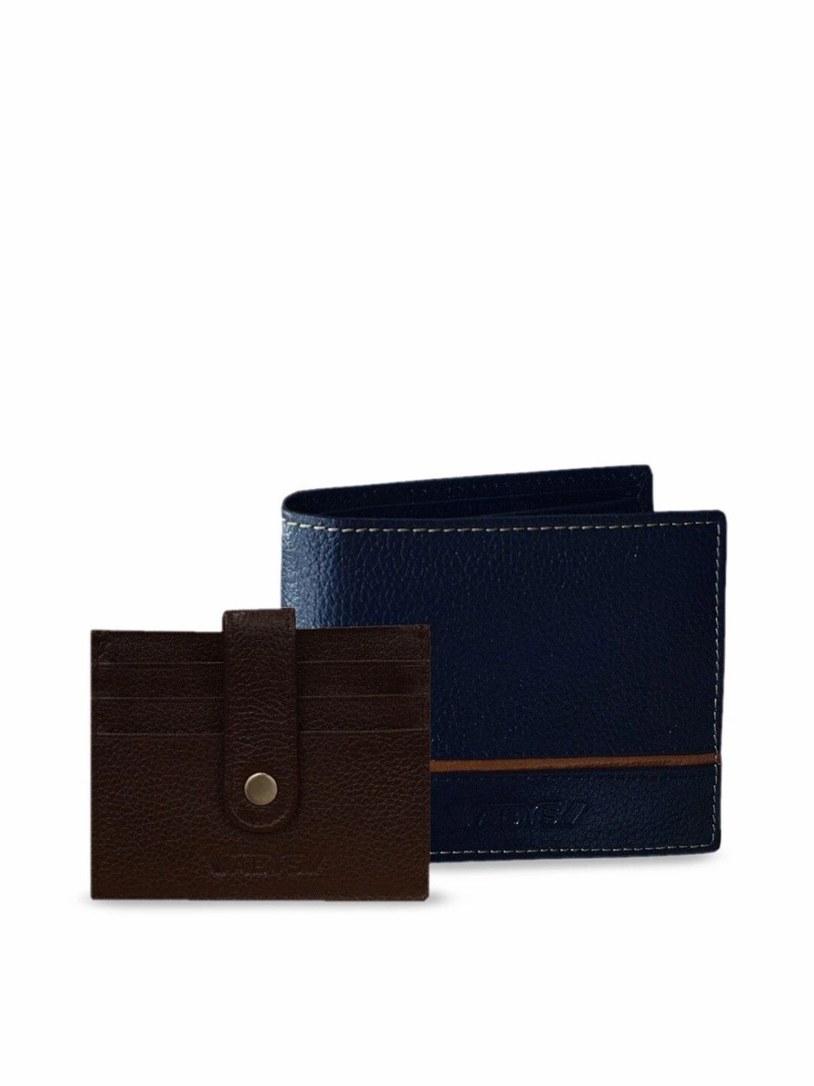 * Abys Men Blue & Coffee Brown 2 Leather Wallet & Card Holder Combo Set | Wallets